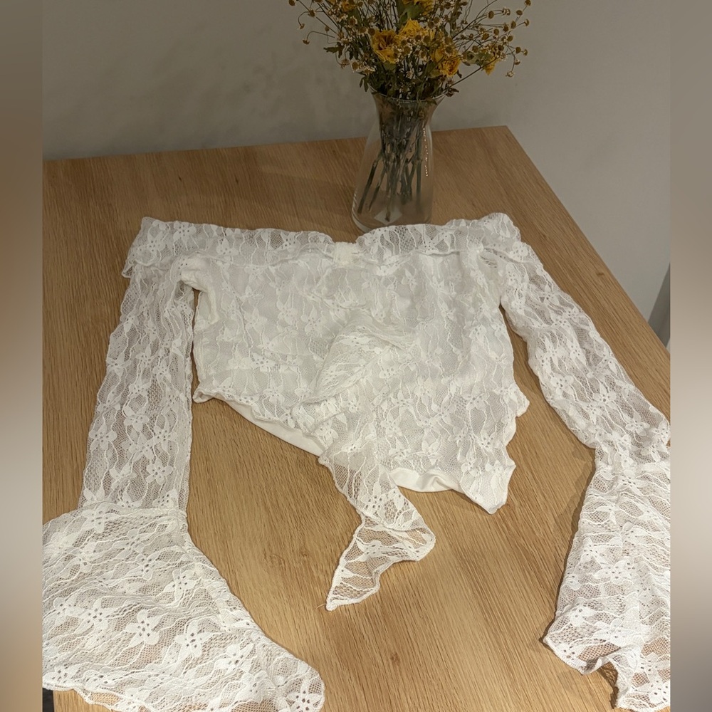 white off the shoulder lace top with bell sleeves